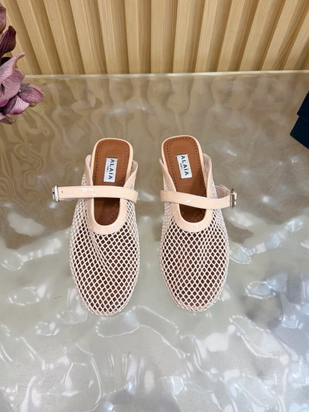 Alaïa Nude Pink Mesh Sandals - Picture 1 of 7
